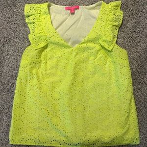 EUC Lilly Pulitzer Prickly Pear Neon Yellow Eyelet Lina Top Medium